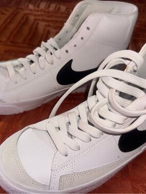 Nike Blazers White High-Top Sneakers with Black Swoosh Accent